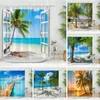 Dusch gardiner havslandskap gardin ocean strand tropiskt palm träd landskap hem badrum dekor polyester med krokar