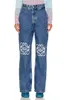2024 Nieuwe borduurwerk klassieke borduurwerk uitgeholde yiwei jeans dames hoge taille losse rechte pijpen broek veelzijdig