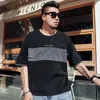 Oversized Mens Clothing Summer New Patchwork Shoulder Length Short Sleeved T-shirt with Simple and Loose Print Fat Guy