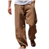 Pantalons pour hommes vêtements en lin pour hommes été décontracté couleur unie contemporain confortable qualité doux pantalon ample avec poche