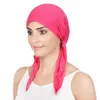 Etnische kleding trendy vrouwen dieptepunt cap effen hijaabs trui hoed met staart moslim tulband hoofddoek wrap hoofddoek gebed muts instant