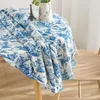 Table Cloth Cotton Linen Round Blue Garden Ink Painting Tablecloth Kitchen Living Room Napkin Coffee Diameter 150cm