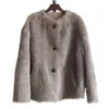 Haining Fur Real Coat Tuscan Fur One Womens Round Neck MediumとLong Coat