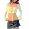 여자 티셔츠 여름 여자 메쉬 긴 슬리브 티셔츠 레이스 탑 붕대 드레스 240323