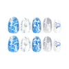 False Nails Almond Fake Nail For Women Moon Star Leaf Silver Lines Design With Glitters And Girls Decoration