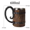 Mugs 600ml Viking Wood Style Beer Christmas Gift Simulation Wooden Barrel Cup Double Wall Drinking Mug Metal Insulate Cocktail Tool