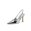 Talons hauts brillants Slingback argent femmes escarpins sandales en cristal métallique bout pointu chaussures à talons aiguilles chaussures de soirée femme 240318