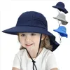 Baby Sun Hat Toddler Girls Fisherman Hats UV Ochrona Ochrona plażowa szerokie grzbietowe klapka na szyję czapki rybackie dla dziewcząt chłopcy siatka oddychająca czapki 6 kolorów