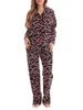 Damesnachtkleding Dames Kerst 2-delige pyjama Lange mouwen Knoopoverhemd en elastische broek voor loungekleding Zachte nachtkleding