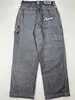 Jeans de rua para homens e mulheres Y2K Harajuku 90s hiphop letras bordadas azul retro solto gótico calças de cintura alta 240321