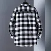 Luxury Business Black White Plaid Shirt Mens Korean Fashion Long Sleeved Jacket Collar Slim Fit Shirts And Blouses For Men 240308