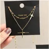 Collane con ciondolo Croce Collana a doppio strato Chocker femminile Semplice per le donne Acciaio inossidabile 316L Nessuna dissolvenza Consegna gioielli Penda Dhegx