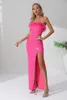 Casual Dresses Elegant Pink Long Dress For Women Sexy Feathers Off The Shoulder Strapless Evening Party Wedding Vestidos