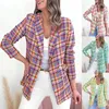 Costumes pour femmes à la mode et à la mode automne hiver Plaid manches longues poches avec deux boutons veste de costume décontracté pour les femmes