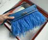 Bolsa de diseñador Bolso de hombro de lujo de 27 cm Purse Chevre Leather and Ostrich Fur completamente hecho a mano Rosa negro Colores de color azul Precio al por mayor Entrega rápida