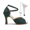 Dance Shoes Women Latin Green Red Tone Black Sandals Cuban Satin Shiny Soft Sole Summer High Heels