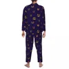 Mäns sömnkläder pumpa ansikten pyjamas man halloween kawaii hem nattkläder vår 2 stycken vintage överdimensionerad mönster pyjama set