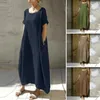 Robes de soirée Robe longue confortable Femmes Surdimensionné A-ligne Maxi avec poches pour couleur unie Manches courtes Doux Grande taille