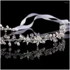 Hårklämmor Barrettes Party Handmade Crown Headwear Bridal Tiara Ornament Huvudbonad Huvudstycke Crystal Pearl Bride Hairband med Ribbo OT3FL