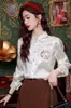 Kvinnors blusar 2024 Spring Chinese Style Women Vintage Top Y2K Elegant Chiffon Long Sleeve Casual Wear Office Shirts Blus