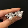 Brincos pendurados moda imitação de pérola abelha para mulheres com pedra de zircônia de cristal bonito animal joias de casamento presentes