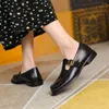 Freizeitschuhe RIZABINA Echtes Leder Frauen Loafer Retro T-Riemen Runde Zehe Niedriger Absatz Flache weibliche Schnalle Design Freizeit Größe 34-40