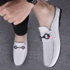 Shoes Summer Breathable Shoes Men Fashion Genuine Leather Half Shoes Slip on Moccasins Casual Italian Style Luxury Brand Half Loafers