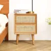 Olusmane Nightstand Easy Assembly Solid Oak Wood Mid Century Modern Night Stand with 2 Rattan Drawers Small Bedside Table Sturdy&dual 15.75 "L 13.78" W X 21.26