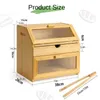 Bamboo Bread Box 3-Layer Snack Storage Box with Drawer and Acrylic Clear Window Multi-function Kitchen Organizing Box 240307