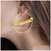 Hoop Huggie Hie Pendientes grandes góticos personalizados de acero inoxidable 30 mm 70 mm para mujer Fecha Nombre Letra Regalo de dama de honor 230710 Dro Dh29D