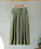 Pantalones de mujer ancho Vintage pierna verde lino desgastado mujeres estilo chino talla grande cintura elástica pantalones Casuales sueltos