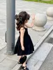 Flickans klänningar 2023 Korean Style Girl Beach Black Dress Girl Casual Dress 1-6 år gamla barn 24323