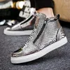 Casual Shoes Trendy Zippers Design Men High Top Sneakers Silver Luxury Crocodile Brand Leather Glitter Men's Vulcanized