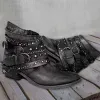 Laarzen 2023 Nieuwe vintage coole cowboy western laarzen vrouw slip op metalen klinknagel dikke hiel punk wandelwerk ridding laarzen dameslaarzen