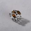 Mode Vintage Driedimensionale Ingelegde Natuurlijke Tijgeroog Steen Ring Voor Dames Lichte Luxe High-End Sieraden Charme trend