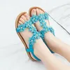 BEYARNEComfortable flat sandals women big size summer shoes woman bohemia flowers rhinestone beach ladies shoes thongs 240312