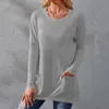 Women's T-Shirt S-5XL size O-neck long sleeved womens top autumn and winter black casual loose solid womens shirt white with pockets 240322