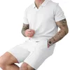 Homens Tracksuits Casual Solto Fit Homens Terno Verão Outfit Set com V-Pescoço T-shirt Perna Larga Shorts Cintura Elástica para