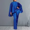 Women's Two Piece Pants 2Pcs/Set Women Faux Satin Outfit O-Neck Batwing Long Sleeve Tops High Waist Set Solid Color Elastic Trousers