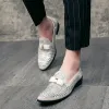 Skor 2022 Män kväll formell klänning Rhinestone skor loafers casual prom bröllopsfest läder slip på skor män silver plus storlek 48