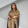 민족 의류 2024 라마단 이슬람 아바야 드레스 레오파드 술 여성 방망이 슬리브 슬리브 파티 유럽과 미국