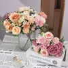 Dekorativa blommor 7 huvuden Peony Artificial Silk Bouquet Rose Hortangea Simulation for Home Wedding Bride Fake Plants Decor