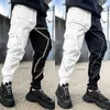 Calças masculinas homens casual preto carga ginásio solto plus size listrado multi bolso esportes fitness hip hop jogger calças pantalones hombre