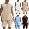 Men's Tracksuits Men Solid Color Sportswear Set V Neck Vest Elastic Waist Shorts With Patch Pockets Breathable Quick Dry Loose