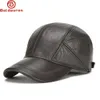 Casual Real Leather Earflap Cap Men Cowhide Caps Male Fall Winter Genuine Cow Baseball Hats 240311