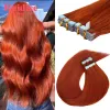Extensions Gingembre cuivre ruban rouge dans l'extension de cheveux humains européen Remy bande cheveux sans couture peau trame 20 pièces 50 g/ensemble 14 à 24 usine directe