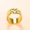 14k Yellow Gold Wide Golds Color Stackable Ring With Double Thick Chain Rings For Women Men Punk Hip-Hop Jewelry Gift