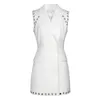 Casual Dresses 2024 Summer Sleevless Heavy Rivet Holes Women Basic Straight Mini Dress Solid Color
