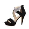 Scarpe eleganti Sandali da donna Mujer Moda Cristallo Classico Nero Tacco alto Punta aperta Sandali con cerniera sexy con tacco sottile