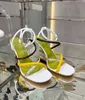 2024 Luxury Heel Dress Shoe First Women Sandals Shoes Cross-Over Strappy Party Dress High Heels Lady Lady Sexig guldfärgad Metal Lad Gladiator Sandalias Box